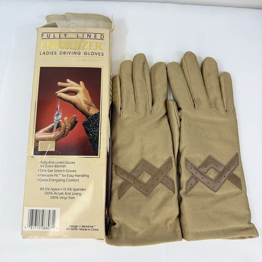 VTG Berkshire Energizer Ladies Driving Gloves One Size Stretch Lined Tan NOS Box